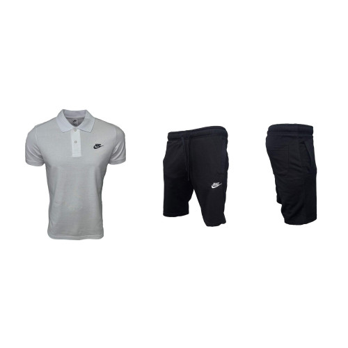 Мъжки спортен къс комплект Nike Classic Shorts + Polo T-shirt White Black